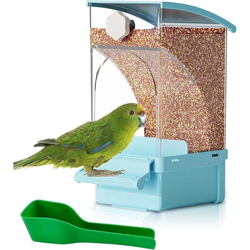 Transparent Acrylic No-Spill Bird Feeders - Automatic Cage Mounted Seed Food Containers with Built-In Perch, Mess-Proof Feeding Station with Clear Food Level Window for Parakeet Budgies Lovebirds Finch Canary