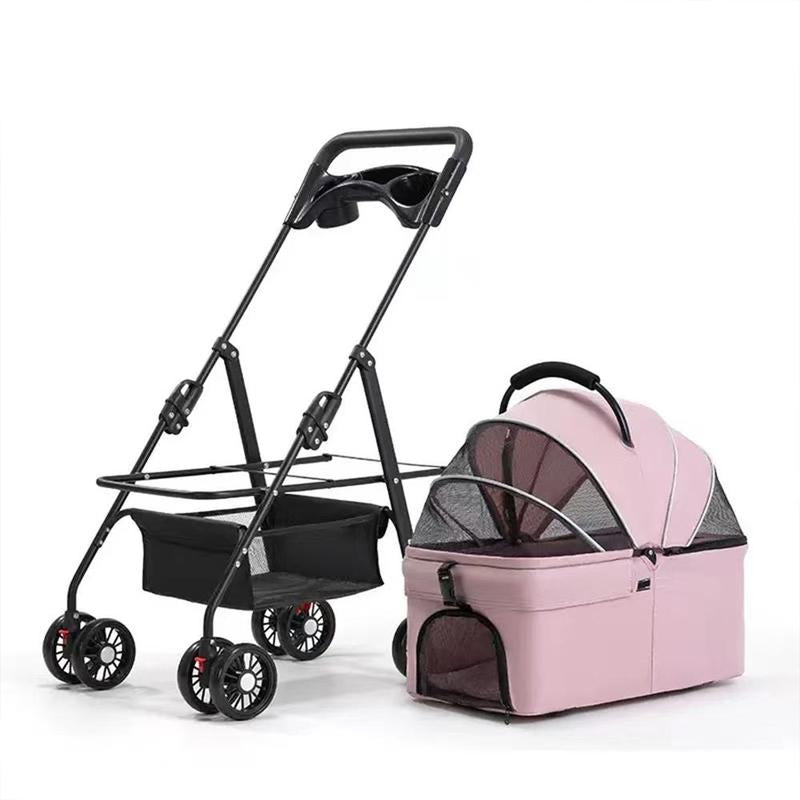 Pet Stroller for Cats Dogs Foldable Design with Sun Rain Cover Breathable Mesh Panel Storage Bag