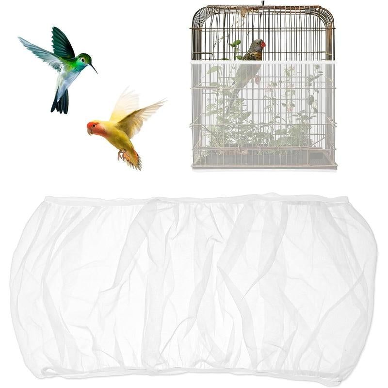 White Adjustable Bird Cage Seed Catcher Net Cover Stretchy Mesh Guard Netting for Parrot Bird Cages