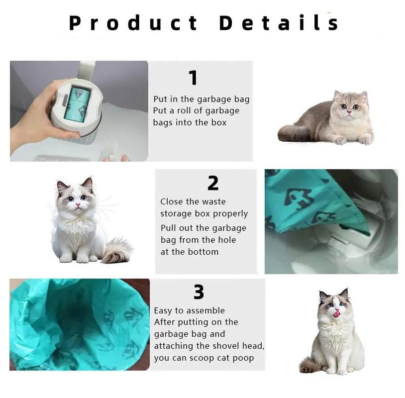 Integrated Cat Litter Scooper Large Capacity Portable Shovel & Extra 30 Waste Bags for Effortless Pet Care with Premium Odor Control and Durable PP Material Cat Litter Shovel