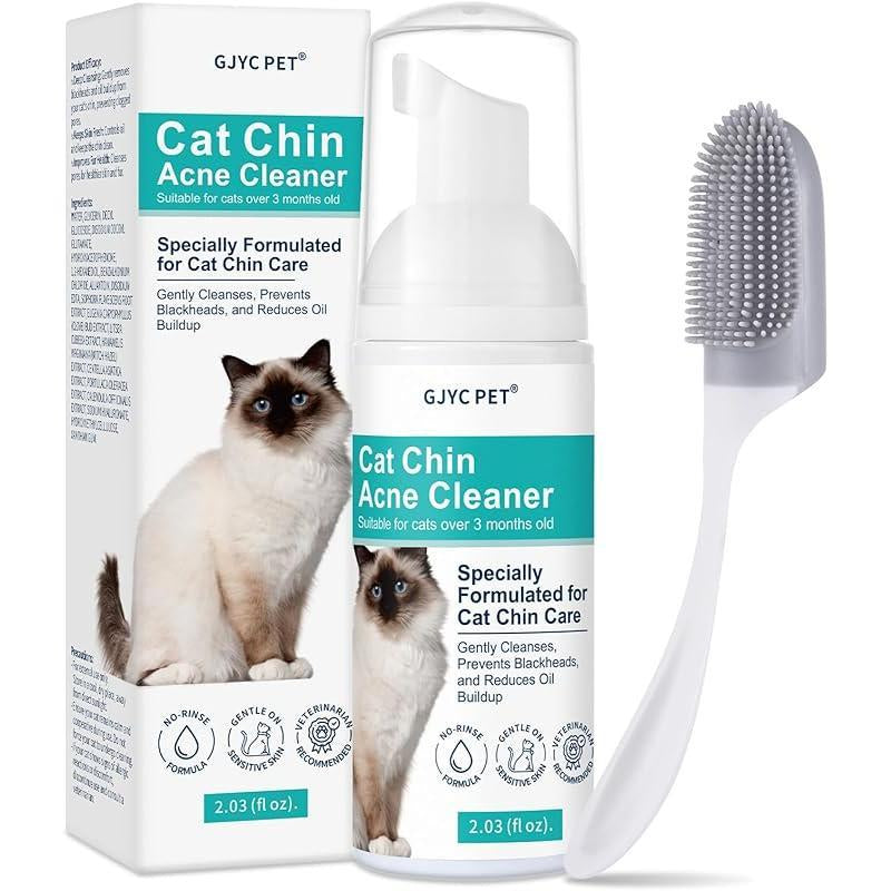 Cat Chin Acne Cleaner – No-Rinse Blackhead & Pimple Remover with Brush – Gentle Formula for Sensitive Feline Skin, Oil & Debris Control, 2.03 Fl Oz