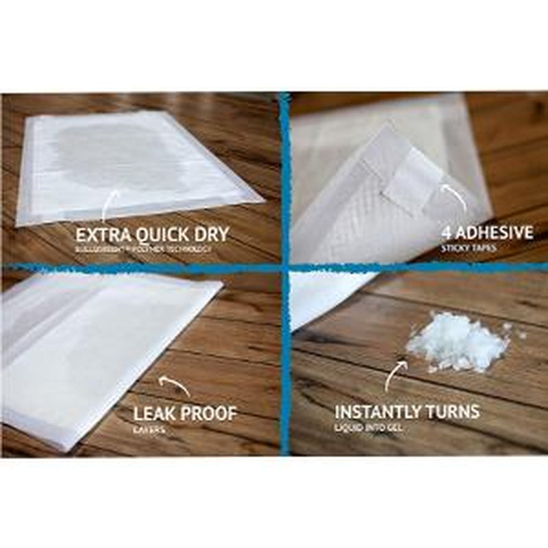 Bulldogology Puppy Pee Pads XL with Adhesive Sticky Tape - Extra Large Dog Training Wee Pads (24X35) 6 Layers with Extra Quick Dry Bullsorbent Polymer Tech (40-Count, White)