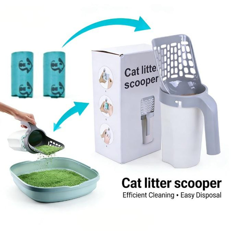 Integrated Cat Litter Scooper Large Capacity Portable Shovel & Extra 30 Waste Bags for Effortless Pet Care with Premium Odor Control and Durable PP Material Cat Litter Shovel