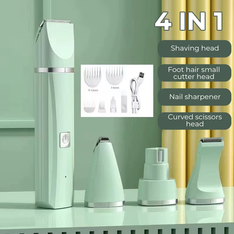 4-In-1 Pet Grooming and Care Set 4Different Blades Pet Hair Shaver Low Noise Pet Clippers Rechargeable Cordless Safe Dog Trimmer