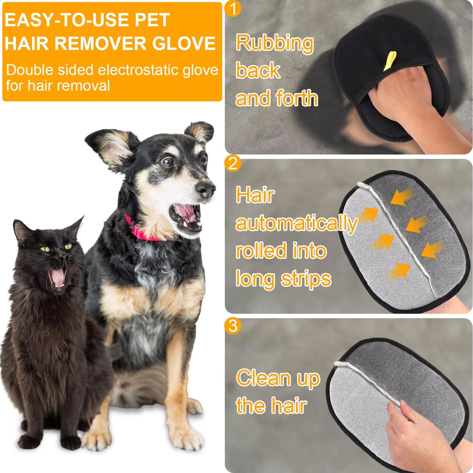 Double-Sided Pet Grooming Gloves, Cat Grooming Gloves, Pet Grooming Gloves for Dogs Bathing, Versatile Grooming Gloves for Washi