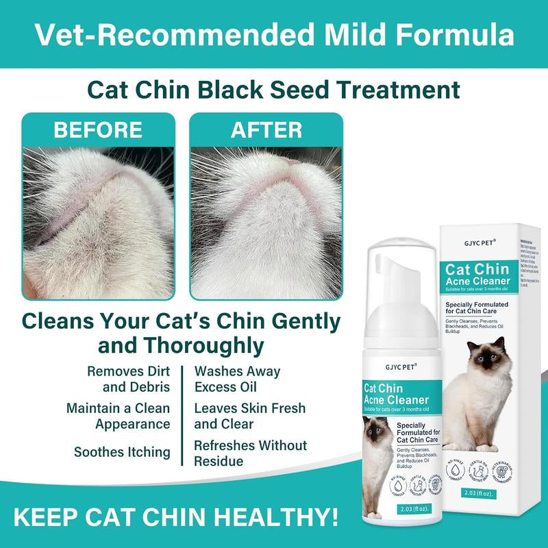 Cat Chin Acne Cleaner – No-Rinse Blackhead & Pimple Remover with Brush – Gentle Formula for Sensitive Feline Skin, Oil & Debris Control, 2.03 Fl Oz