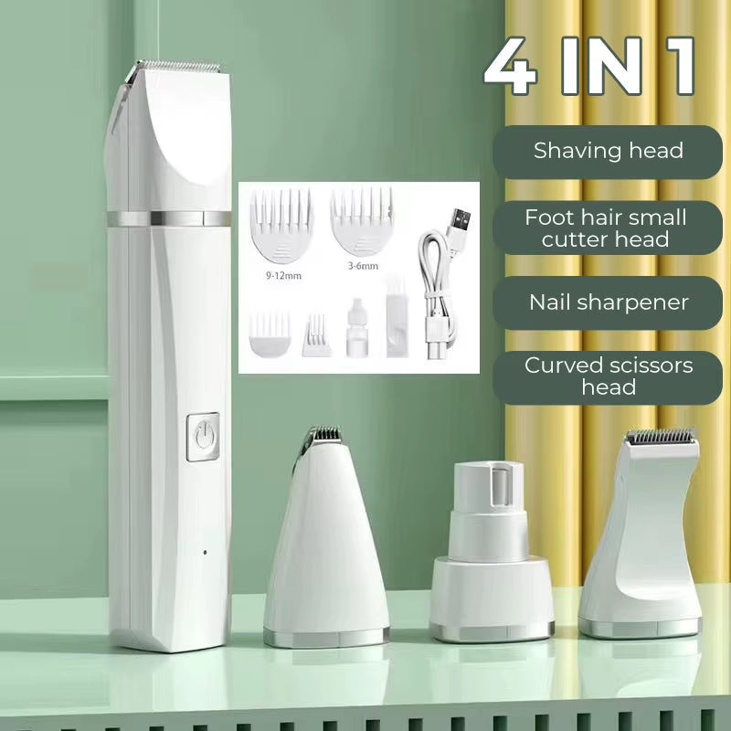 4-In-1 Pet Grooming and Care Set 4Different Blades Pet Hair Shaver Low Noise Pet Clippers Rechargeable Cordless Safe Dog Trimmer