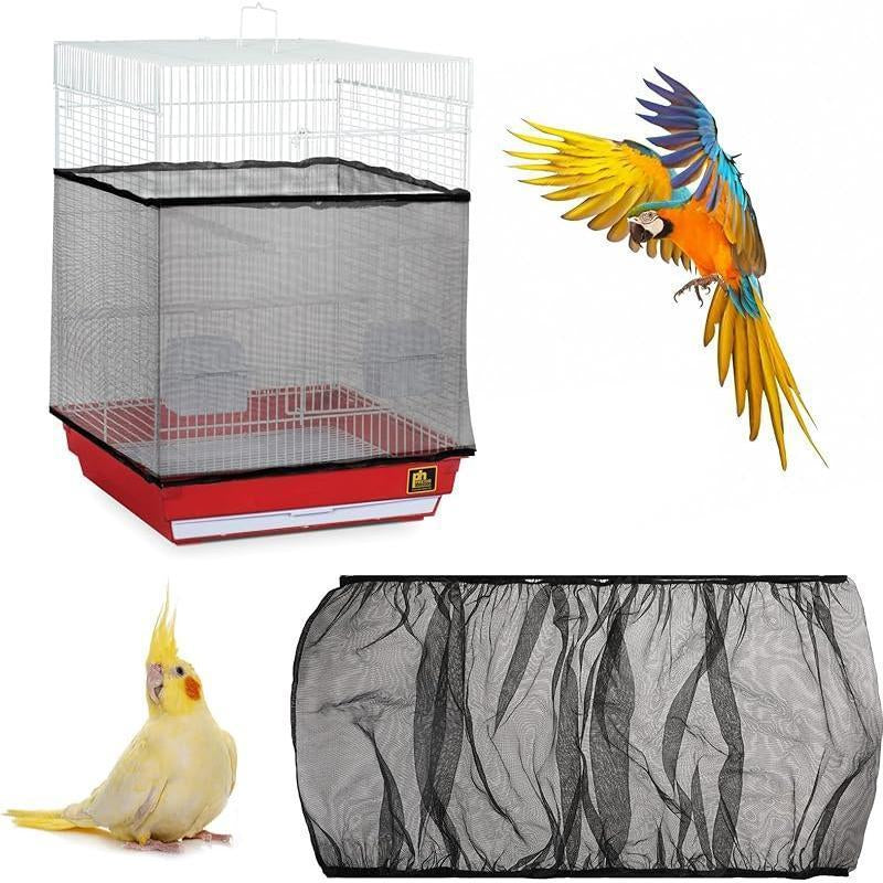 White Adjustable Bird Cage Seed Catcher Net Cover Stretchy Mesh Guard Netting for Parrot Bird Cages