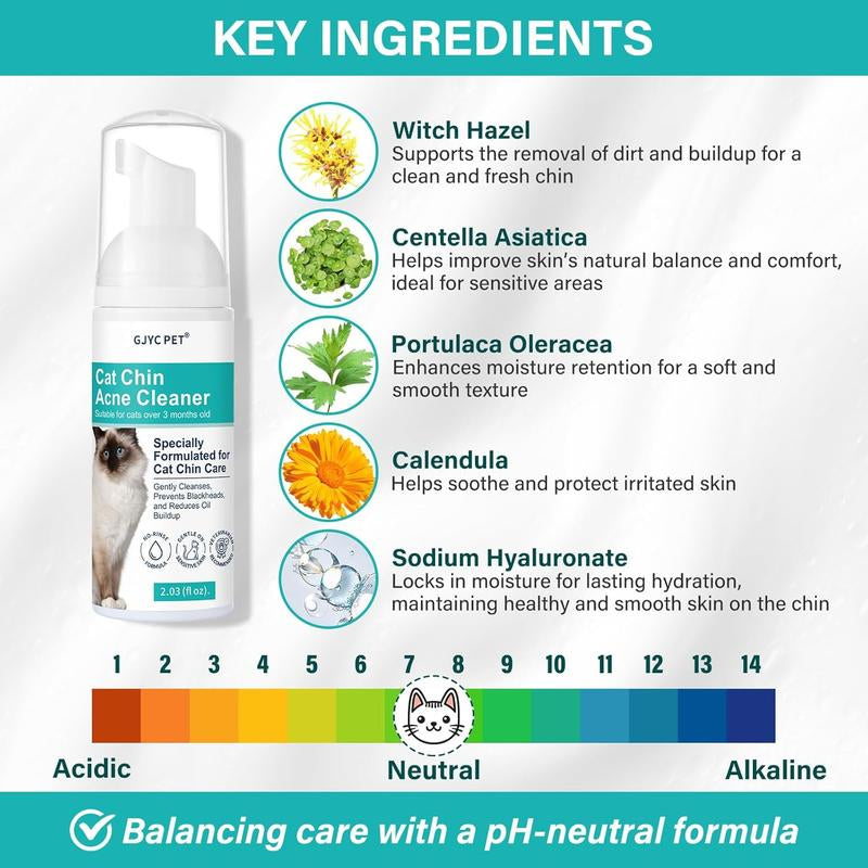 Cat Chin Acne Cleaner – No-Rinse Blackhead & Pimple Remover with Brush – Gentle Formula for Sensitive Feline Skin, Oil & Debris Control, 2.03 Fl Oz