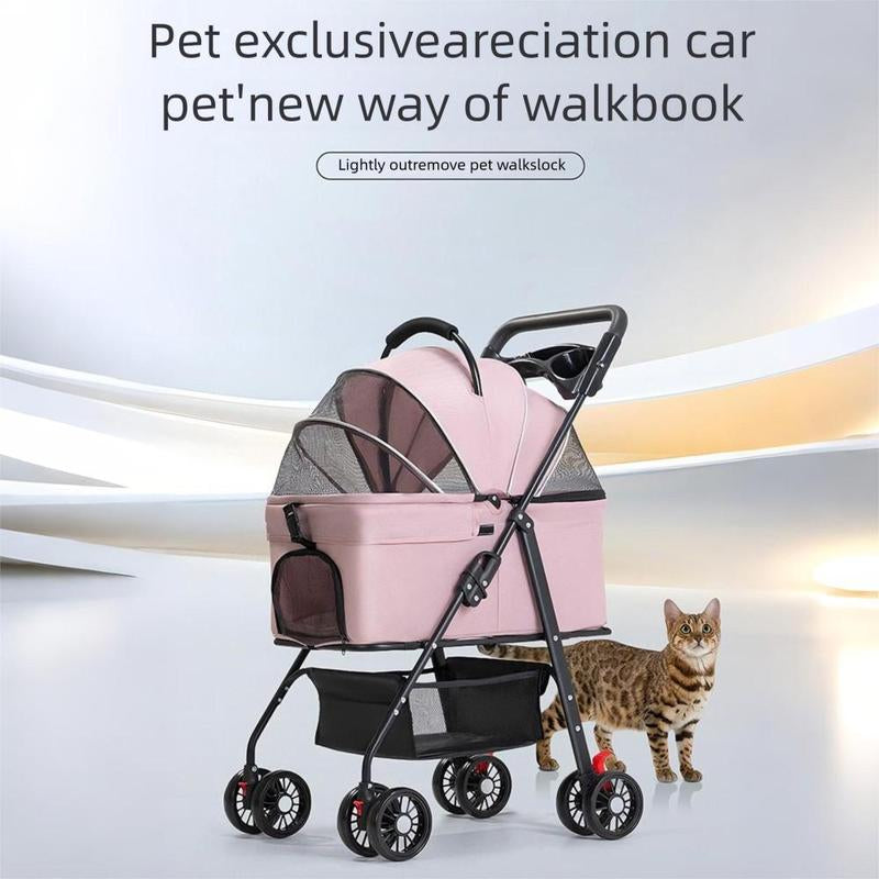 Pet Stroller for Cats Dogs Foldable Design with Sun Rain Cover Breathable Mesh Panel Storage Bag