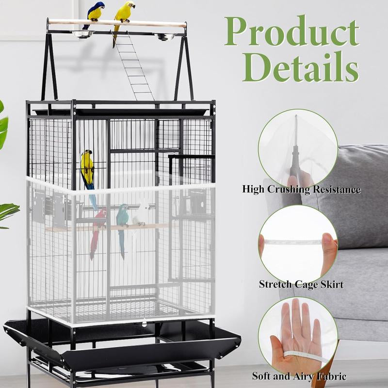 White Adjustable Bird Cage Seed Catcher Net Cover Stretchy Mesh Guard Netting for Parrot Bird Cages