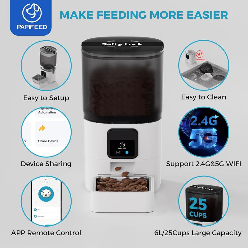 【Newyear2026】5G Wifi Automatic Cat Feeders: Smart Automatic Cat Food Dispenser with Slow Feeding Mode, Detachable for Easy Cleaning, Pet Feeder with Alexa, 1-30 Meals per Day for Multiple Pets (6L/25 Cup) #Tiktokshopfalldealsforyou