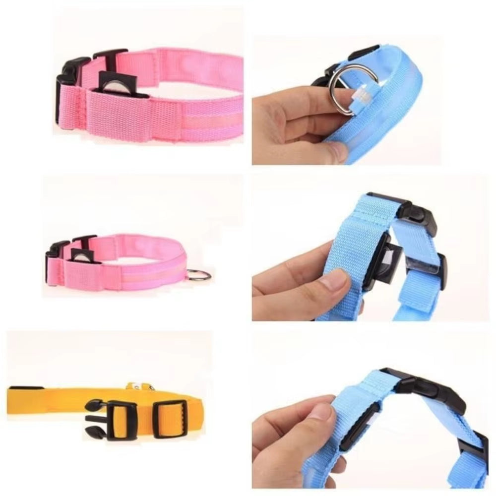 Nylon Reflective LED Dog Collar Light up Pet Collar Dog Lights Night Walking Camping Supplies