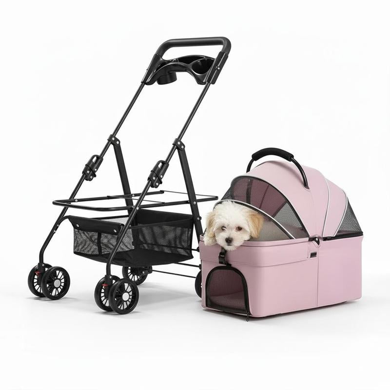 Pet Stroller for Cats Dogs Foldable Design with Sun Rain Cover Breathable Mesh Panel Storage Bag