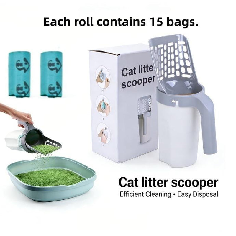 Integrated Cat Litter Scooper Large Capacity Portable Shovel & Extra 30 Waste Bags for Effortless Pet Care with Premium Odor Control and Durable PP Material Cat Litter Shovel