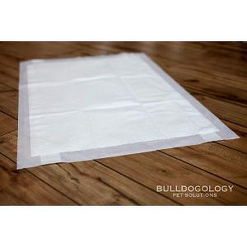 Bulldogology Puppy Pee Pads XL with Adhesive Sticky Tape - Extra Large Dog Training Wee Pads (24X35) 6 Layers with Extra Quick Dry Bullsorbent Polymer Tech (40-Count, White)