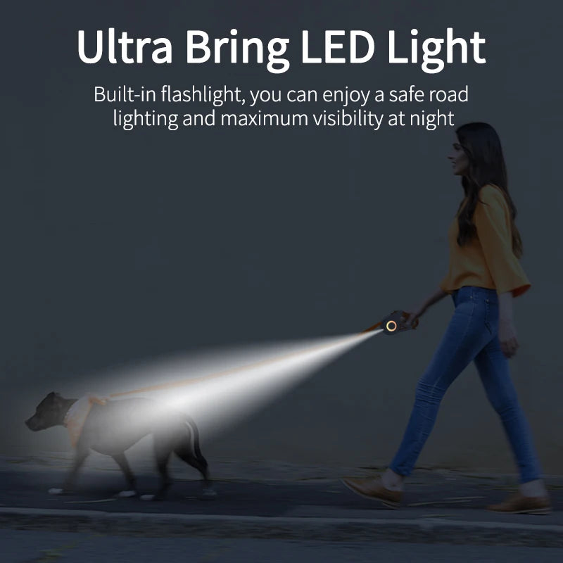 Automatic Retractable Dog Leash LED Luminous Leading Fashion Light Straps for Dog Puppy Pet Flexi Walking Running Lead
