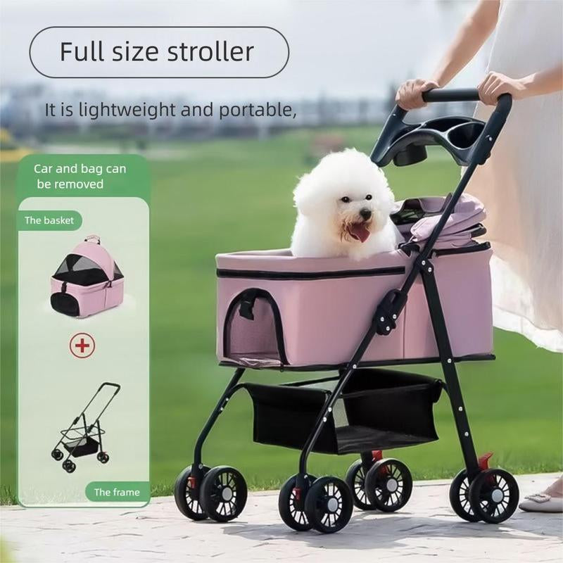 Pet Stroller for Cats Dogs Foldable Design with Sun Rain Cover Breathable Mesh Panel Storage Bag