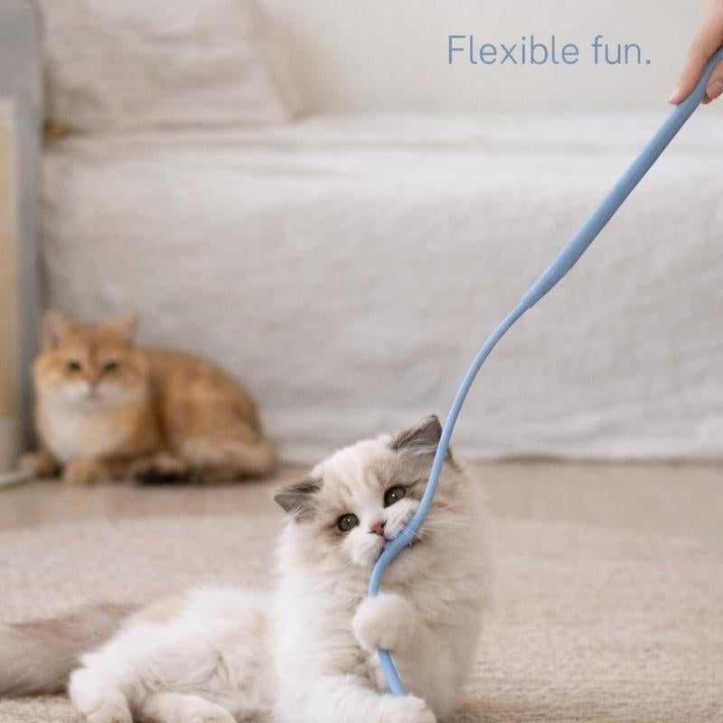 Pinepaw Interactive Mouse Tail Cat Toy Set with 2 Replaceable Teaser Heads Mimics Mouse Tail Design for Engaging Playtime & Versatile Fun