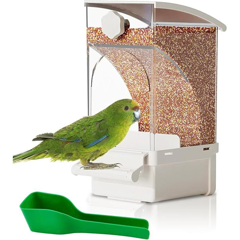 Transparent Acrylic No-Spill Bird Feeders - Automatic Cage Mounted Seed Food Containers with Built-In Perch, Mess-Proof Feeding Station with Clear Food Level Window for Parakeet Budgies Lovebirds Finch Canary