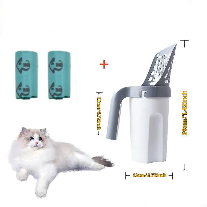 Integrated Cat Litter Scooper Large Capacity Portable Shovel & Extra 30 Waste Bags for Effortless Pet Care with Premium Odor Control and Durable PP Material Cat Litter Shovel